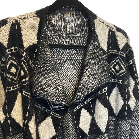 Renuar Women Sweater Size S /P Open Front Cardigan Geometric Black & White Knit - Picture 10 of 10